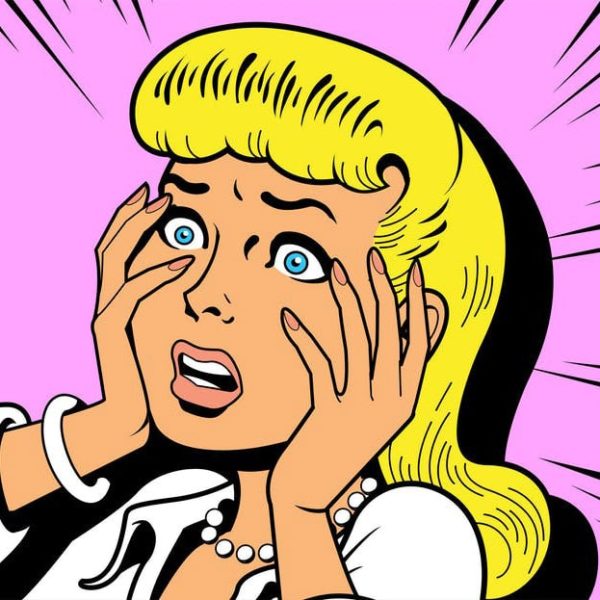 Blonde cartoon character, surprised with hands on her face - Strategic Management Drama Series